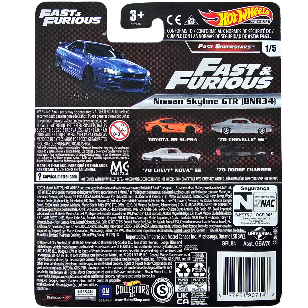 Hot Wheels Premium - Nissan Skyline GTR (BNR34) (Fast & Furious) (Fast Superstars)