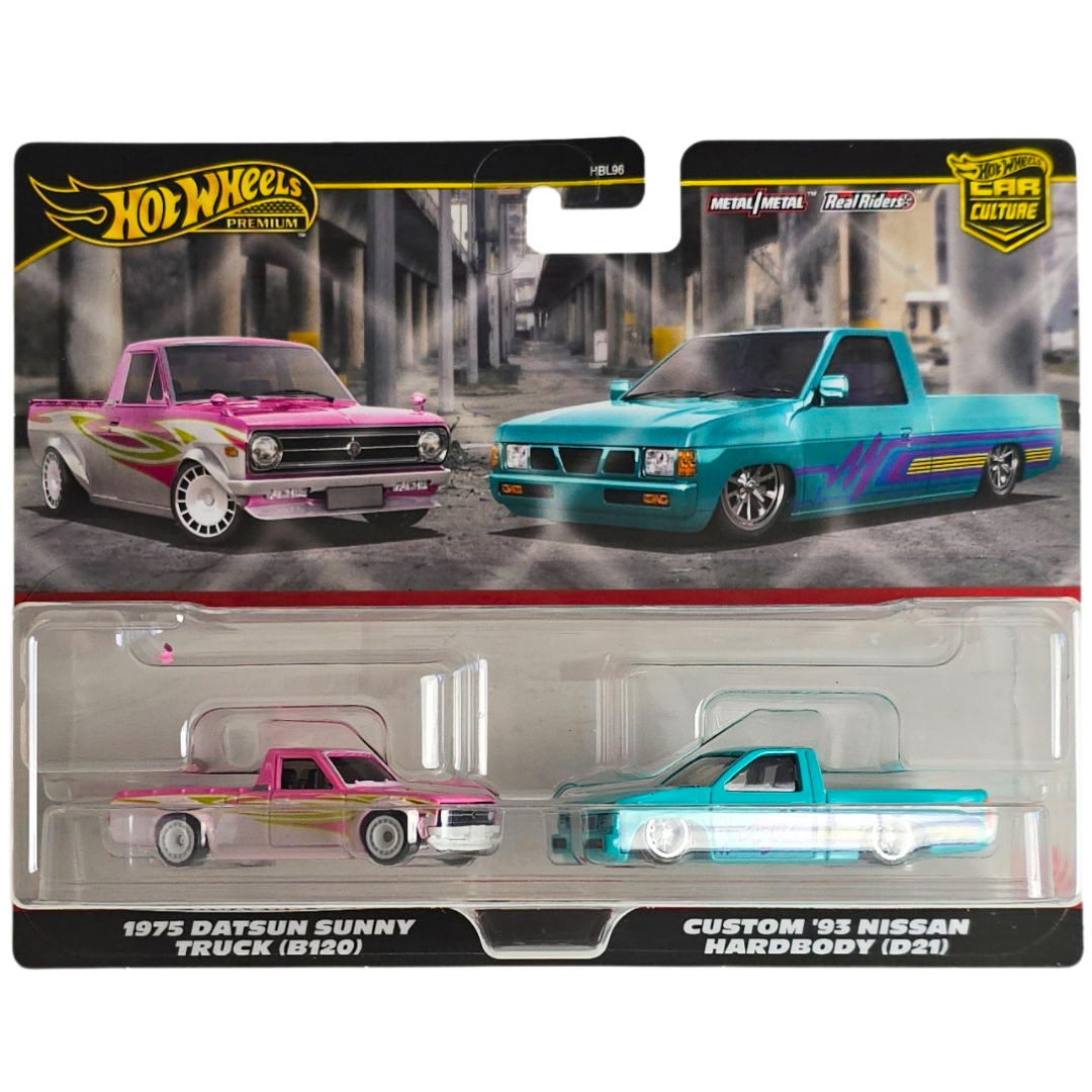 Hot Wheels Premium Duo Pack - 1975 Datsun Sunny Truck (B120) - Custom '93 Nissan Hardbody (D21)