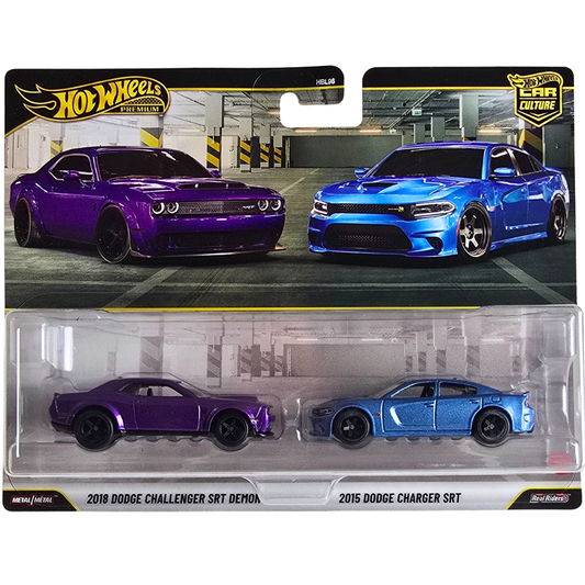 Hot Wheels Premium Duo Pack - 2018 Dodge Challenger SRT Demon - 2015 Dodge Charger SRT