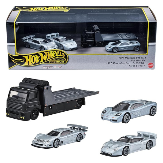 Hot Wheels Premium Set - 1997 Porsche 911 GT1 - McLaren F1 - 1997 Mercedes-Benz CLK-GTR - Fleet Street