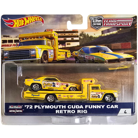 Hot Wheels Premium Team Transport #4 - '72 Plymouth Cuda Funny Car - Retro Rig (Blíster Dañado)