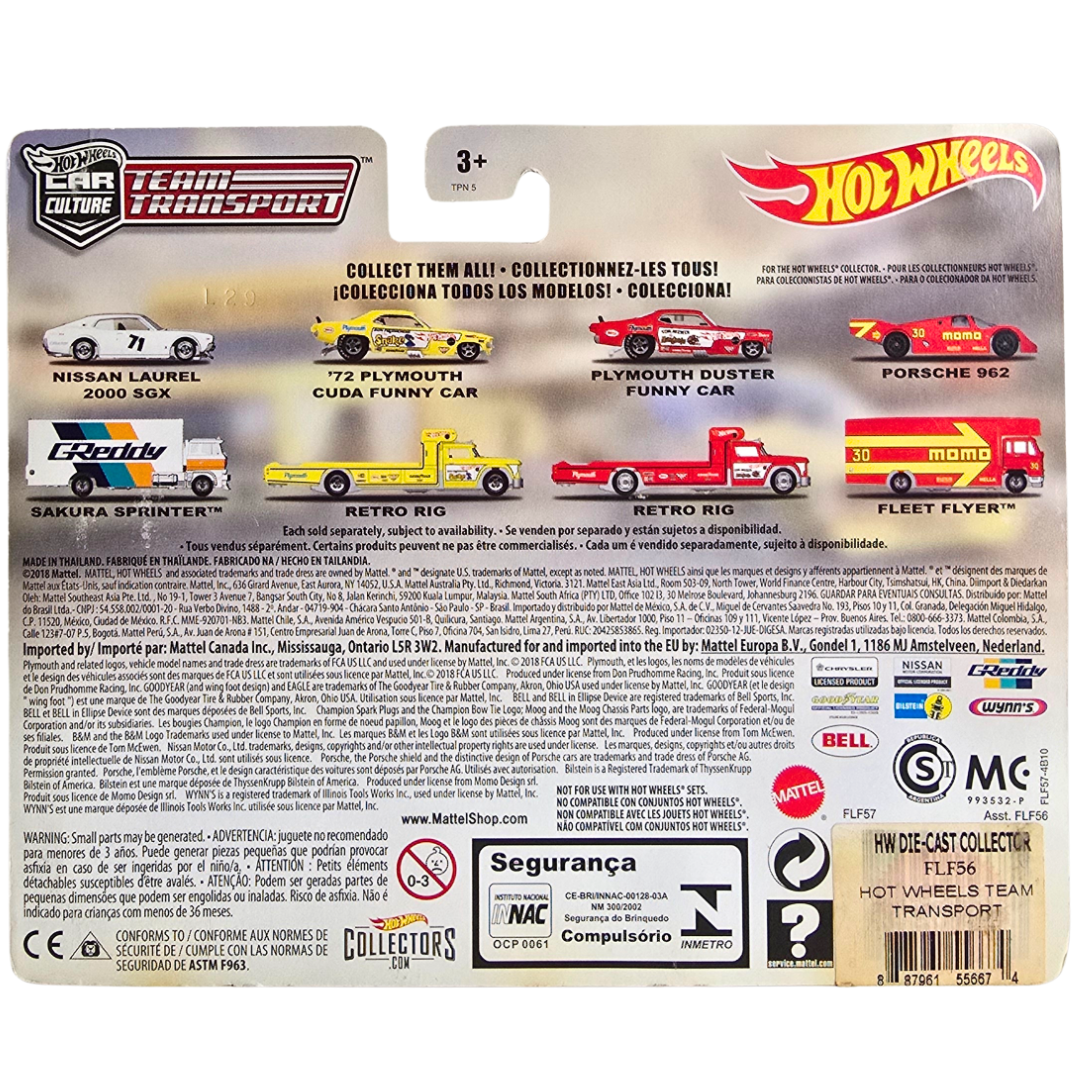 Hot Wheels Premium Team Transport #4 - '72 Plymouth Cuda Funny Car - Retro Rig (Blíster Dañado)