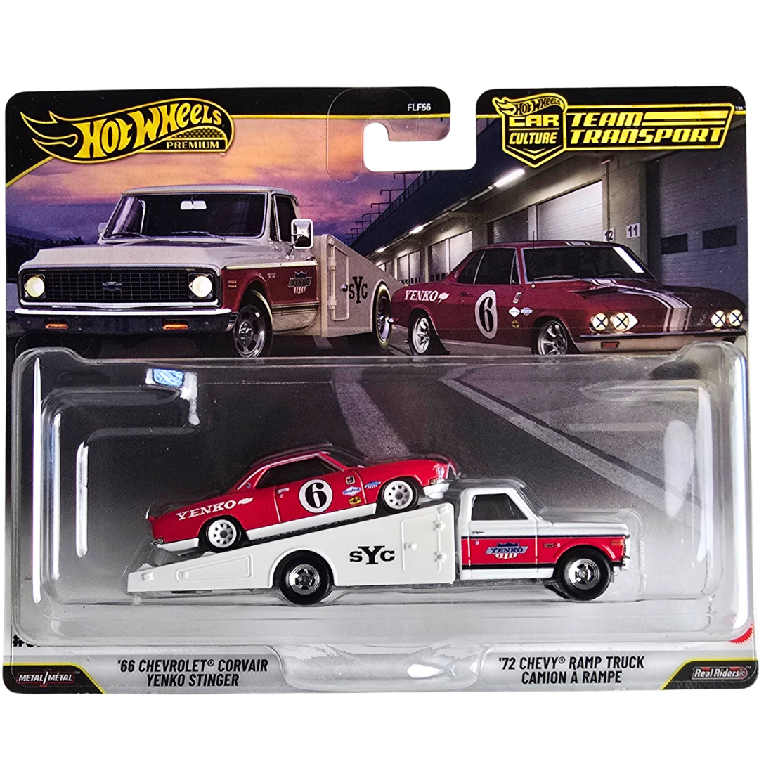 Hot Wheels Premium Team Transport #91 - '66 Chevrolet Corvair Yenko Stinger - '72 Chevy Ramp Truck Camion A Rampe