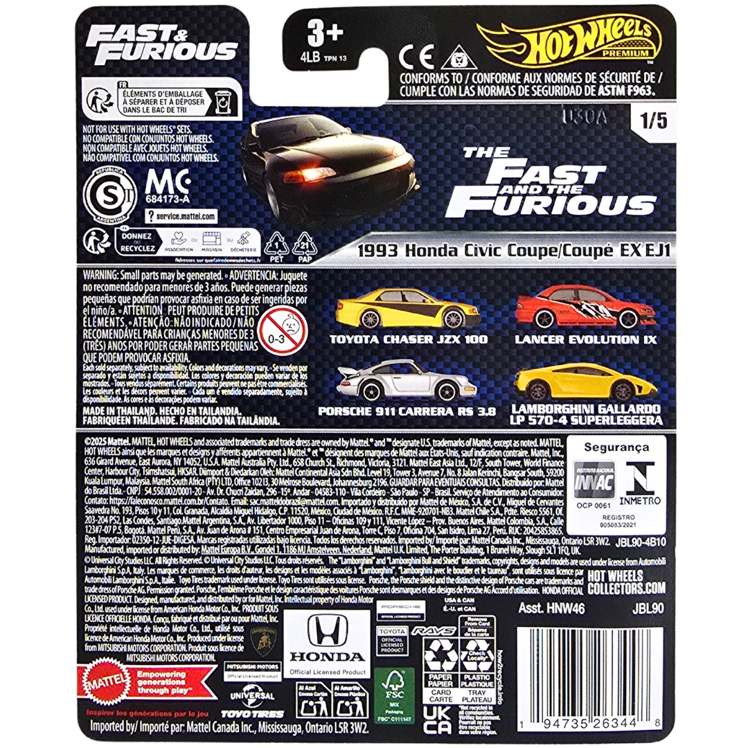 Hot Wheels Premium (Fast & Furious) - 1993 Honda Civic Coupe / Coupé EX EJ1