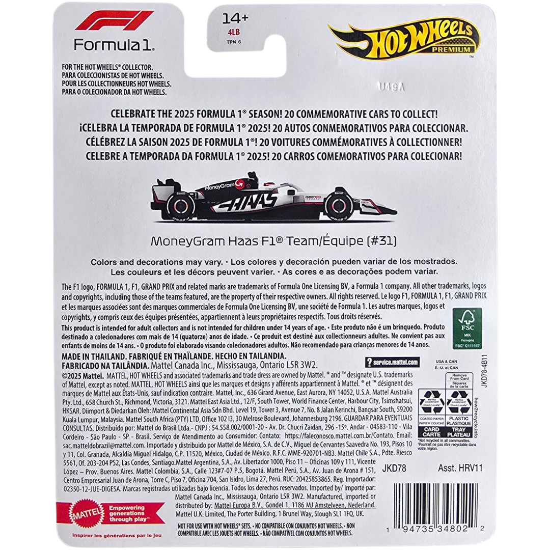 Hot Wheels Premium (Formula 1 2025) - MoneyGram Haas F1 Team/Équipe (#31)