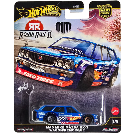 Hot Wheels Premium (Ronin Run II) - Mad Mike Mazda RX-3 Wagon/Remorque