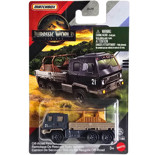 Matchbox (Jurassic World Rebirth) - Off-Road Rescue Rig / Remolque De Rescate Todo Terreno / Camion De Secours - Vehiculo De Resgate Off-Road
